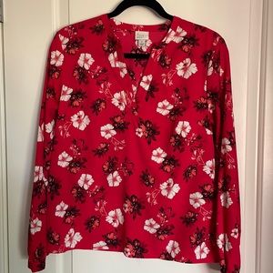 Red Floral Blouse Long Sleeves